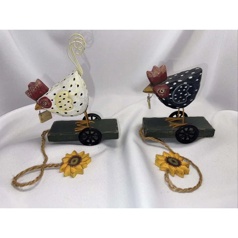Wooden Rooster Chicken Toy Base on Wheels, Farmhouse Decor 6.5